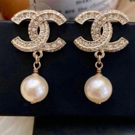 chanel metal and glass pearl earrings|authentic Chanel earrings.